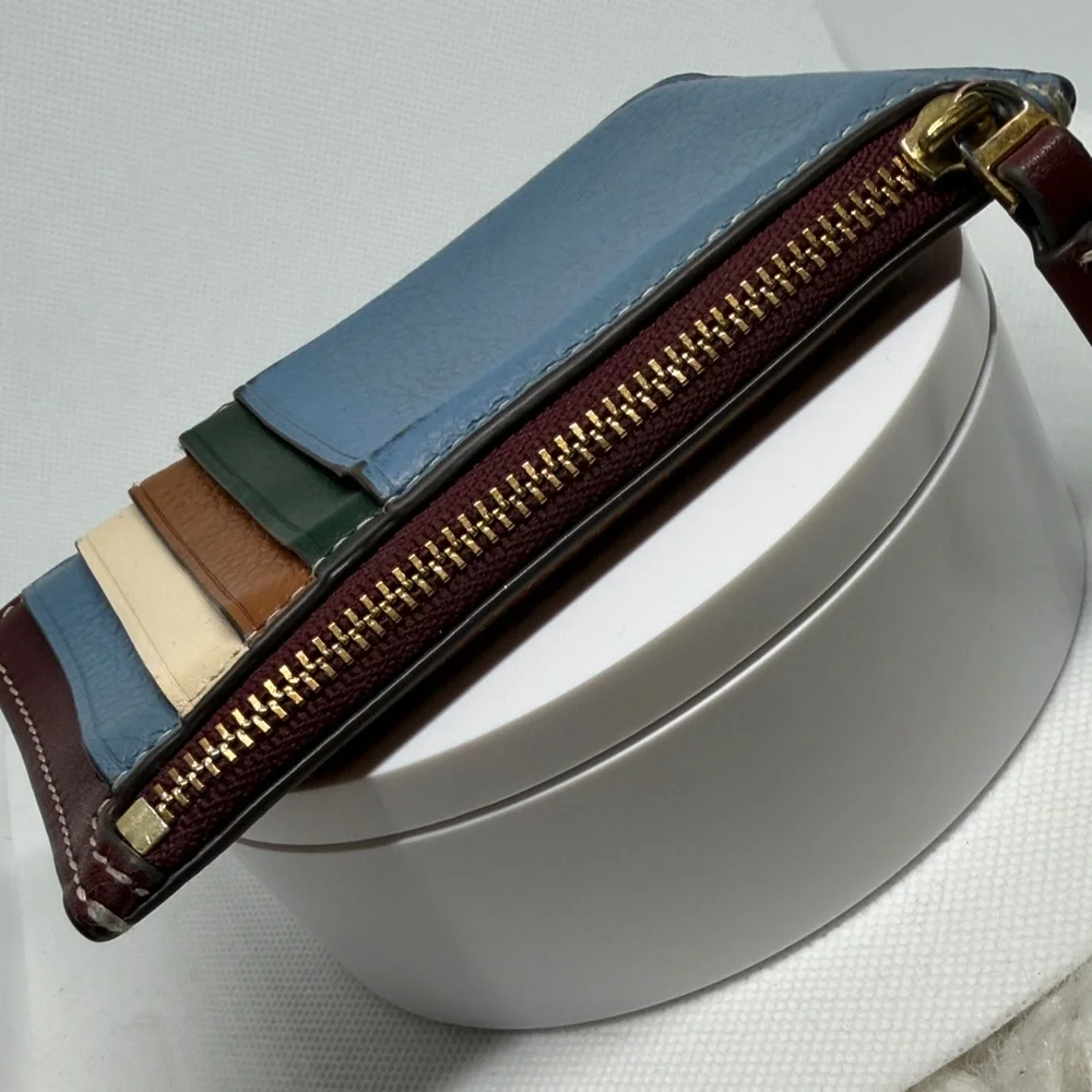 TORY Burch Perry Color Block Top-Zip Card Case Pebbled Leather